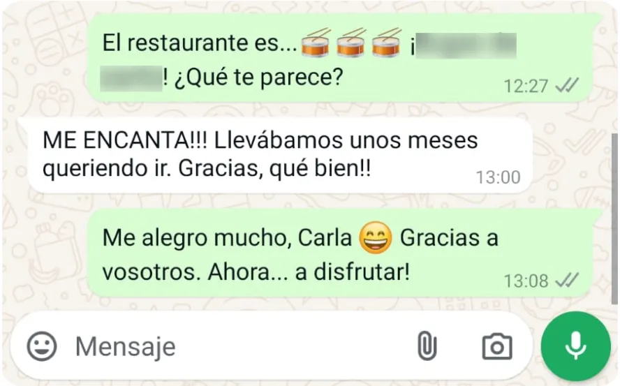 Conversación con un cliente por whatsapp