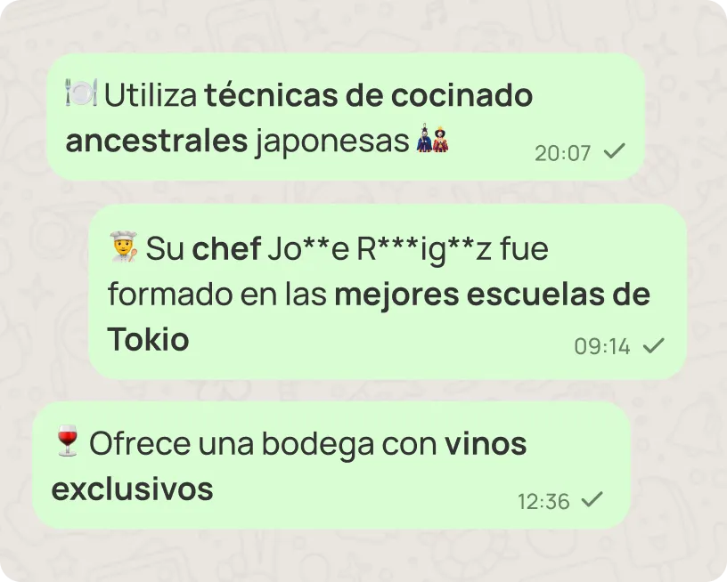 Mensajes de whatsapp con pistas sobre el restaurante